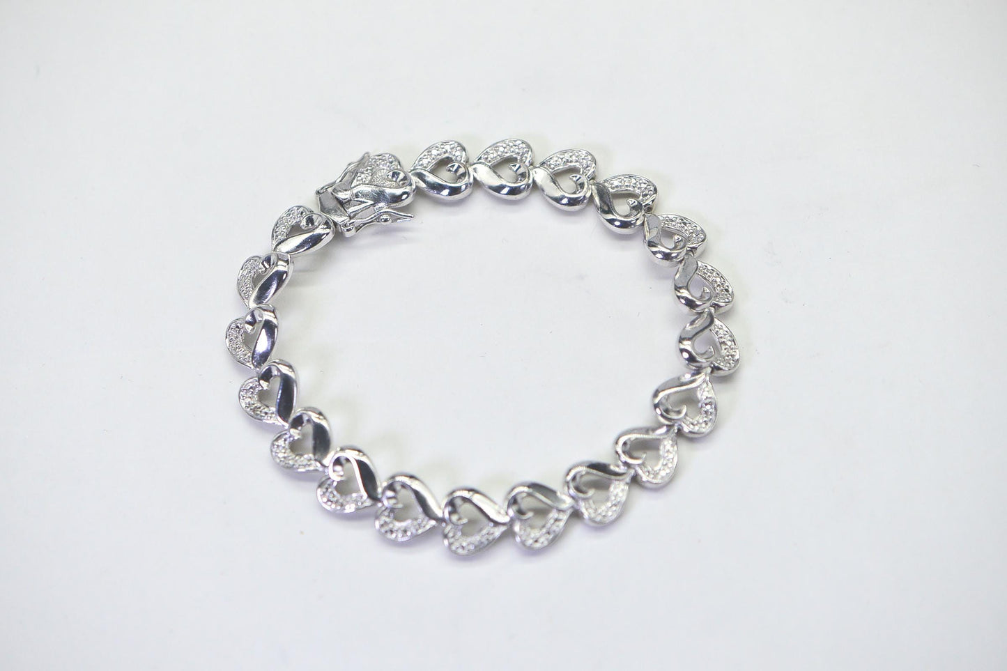 Natural Diamond Heart Tennis Bracelet: Sterling Silver Rhodium Finish