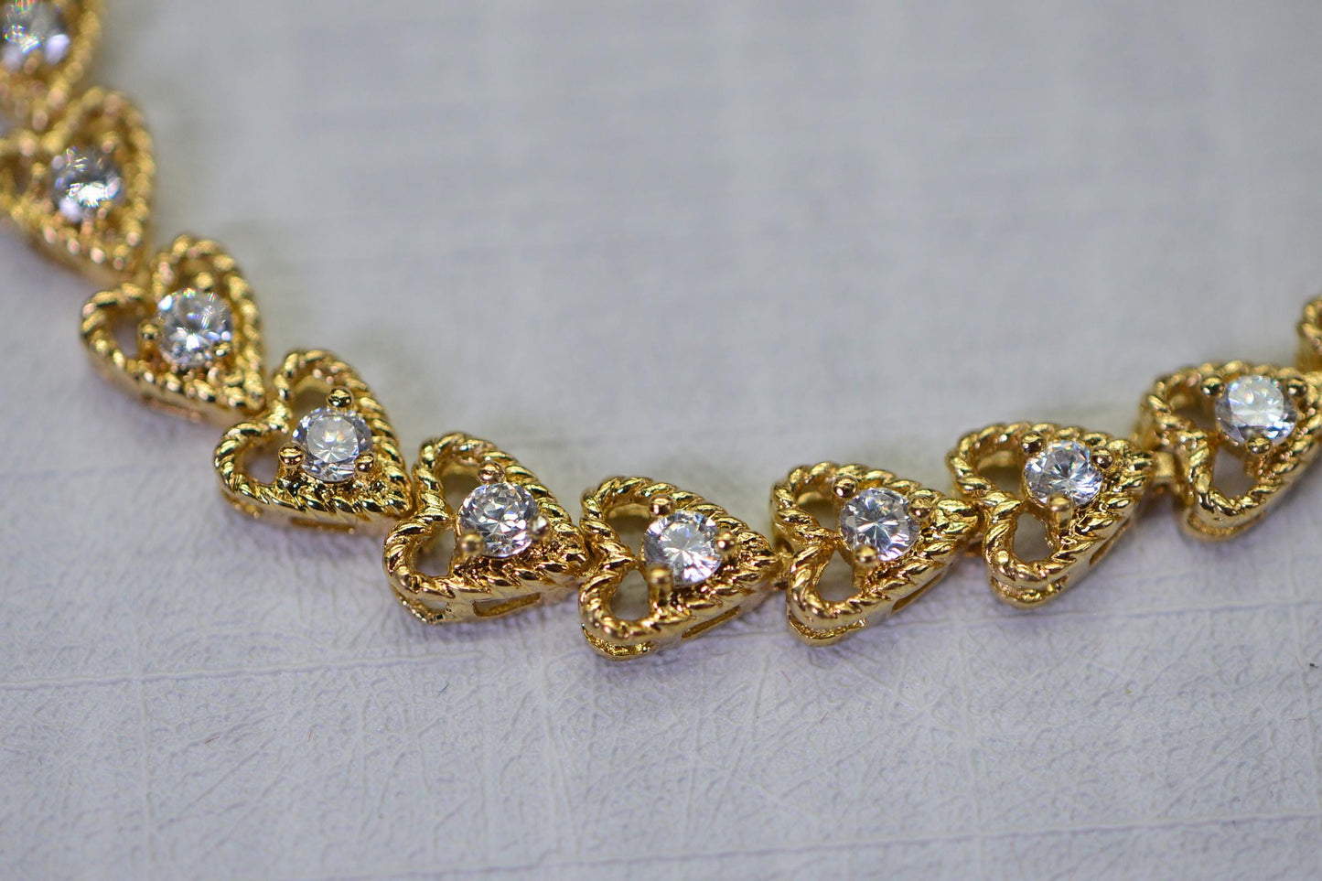 Gold Heart Bracelet: Simulated Diamond, 18K Gold Over Sterling Silver, 7 Inch