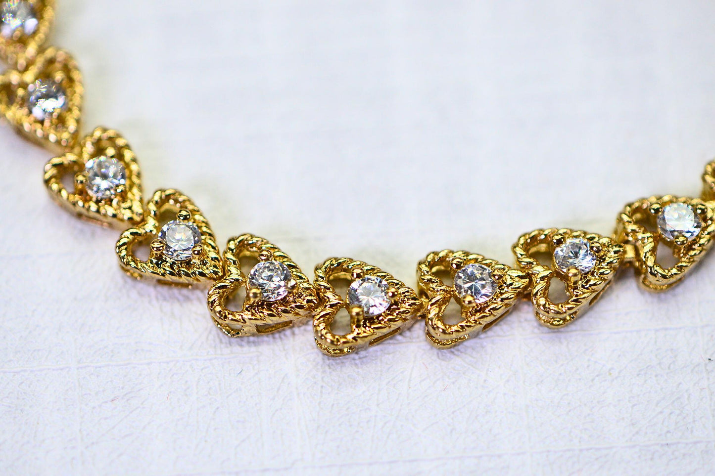 Gold Heart Bracelet: Simulated Diamond, 18K Gold Over Sterling Silver, 7 Inch