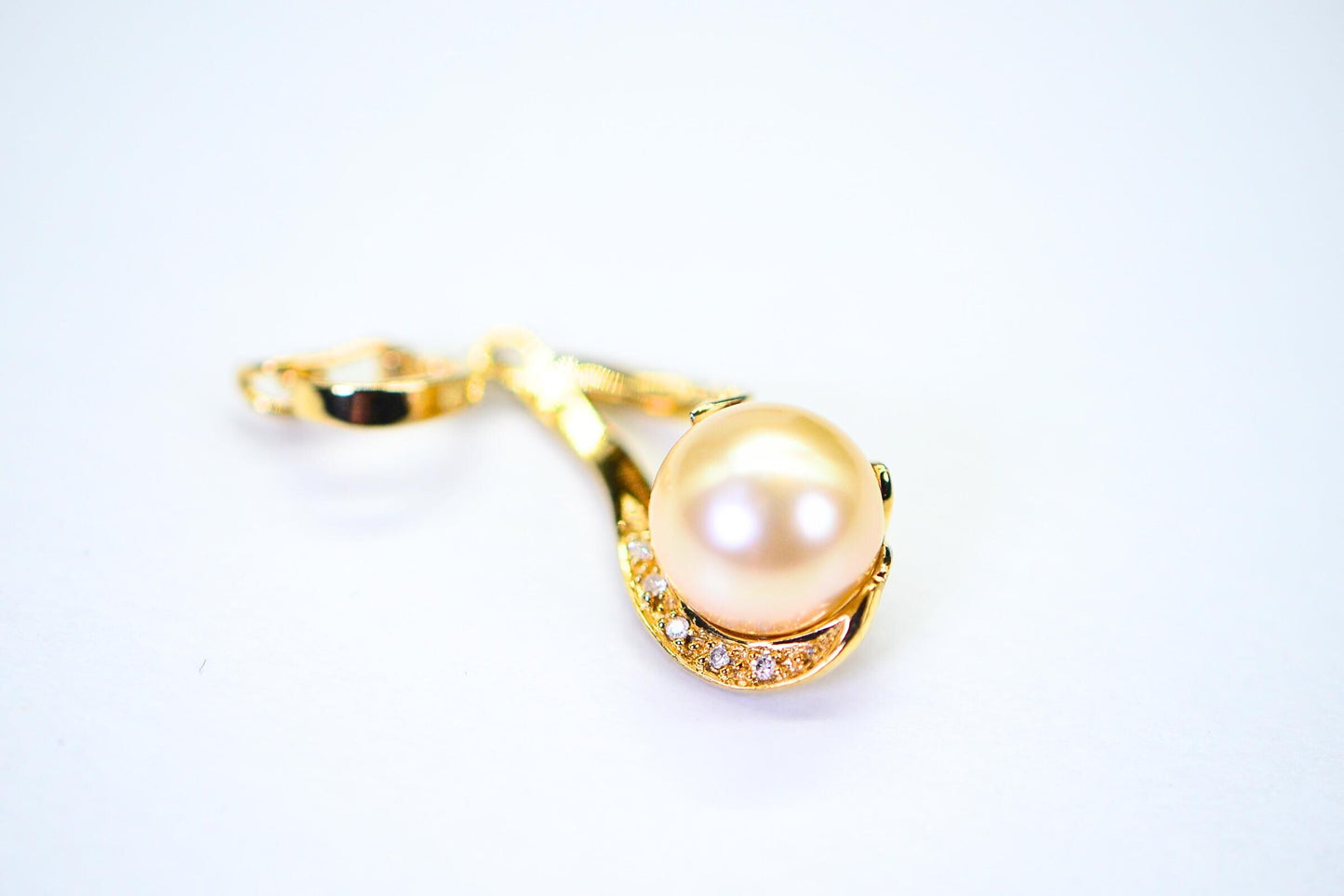 Golden South Sea Pearl Pendant Necklace, Diamond 14K Gold over Sterling Silver