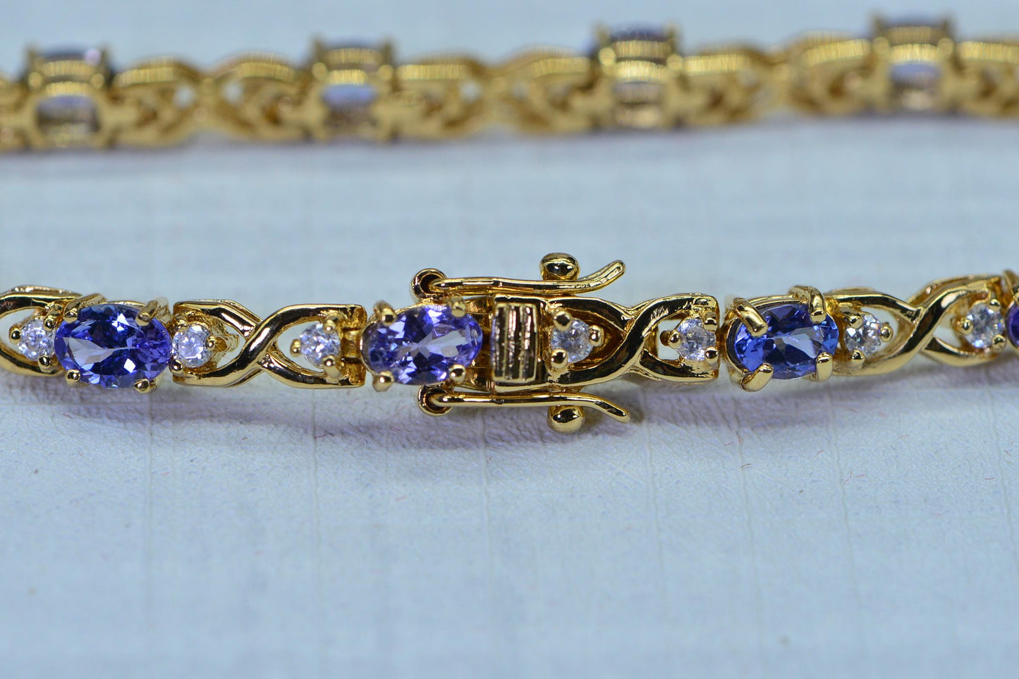 Tanzanite & Cubic Zirconia Bracelet | 14K Gold Over Sterling Silver, 7.5 Inch
