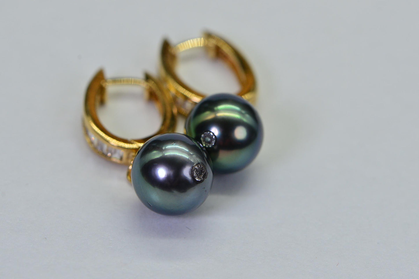 Tahitian Pearl Drop Earrings: 14K Gold Over Sterling Silver, CZ Accents