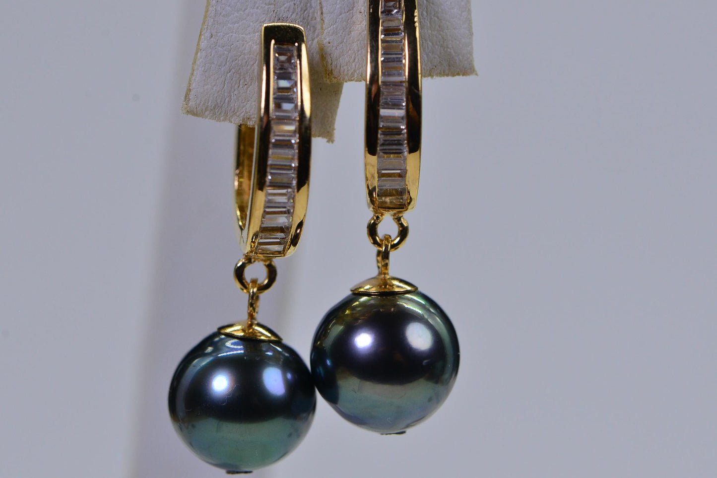 Tahitian Pearl Drop Earrings: 14K Gold Over Sterling Silver, CZ Accents