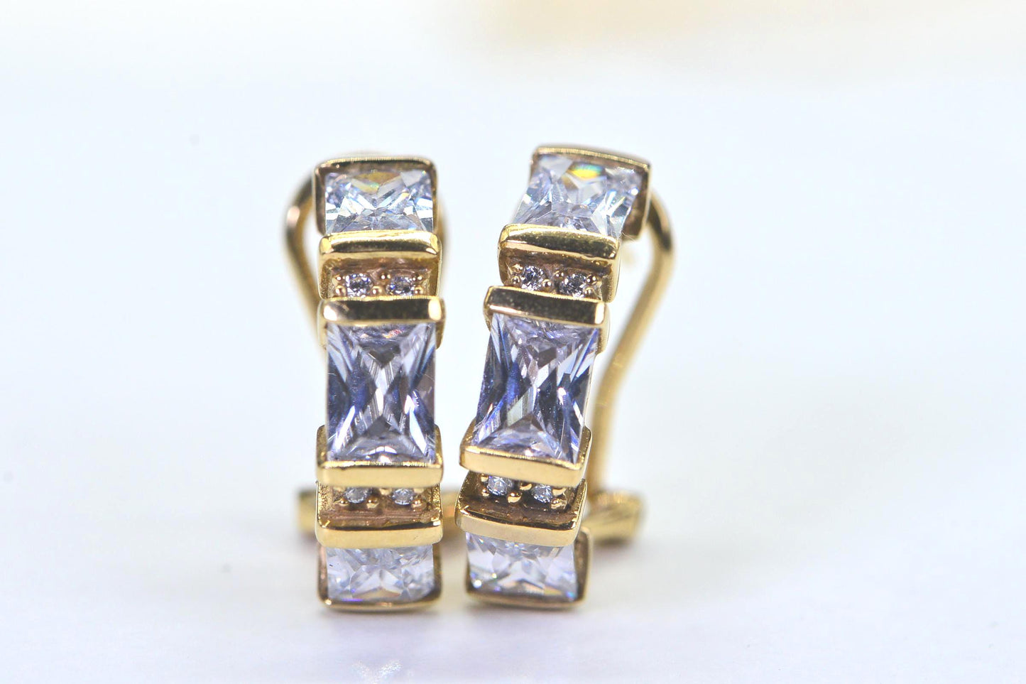Omega Style Emerald-Cut Cubic Zirconia Half Hoop Earrings – 14K Gold Over Sterling Silver