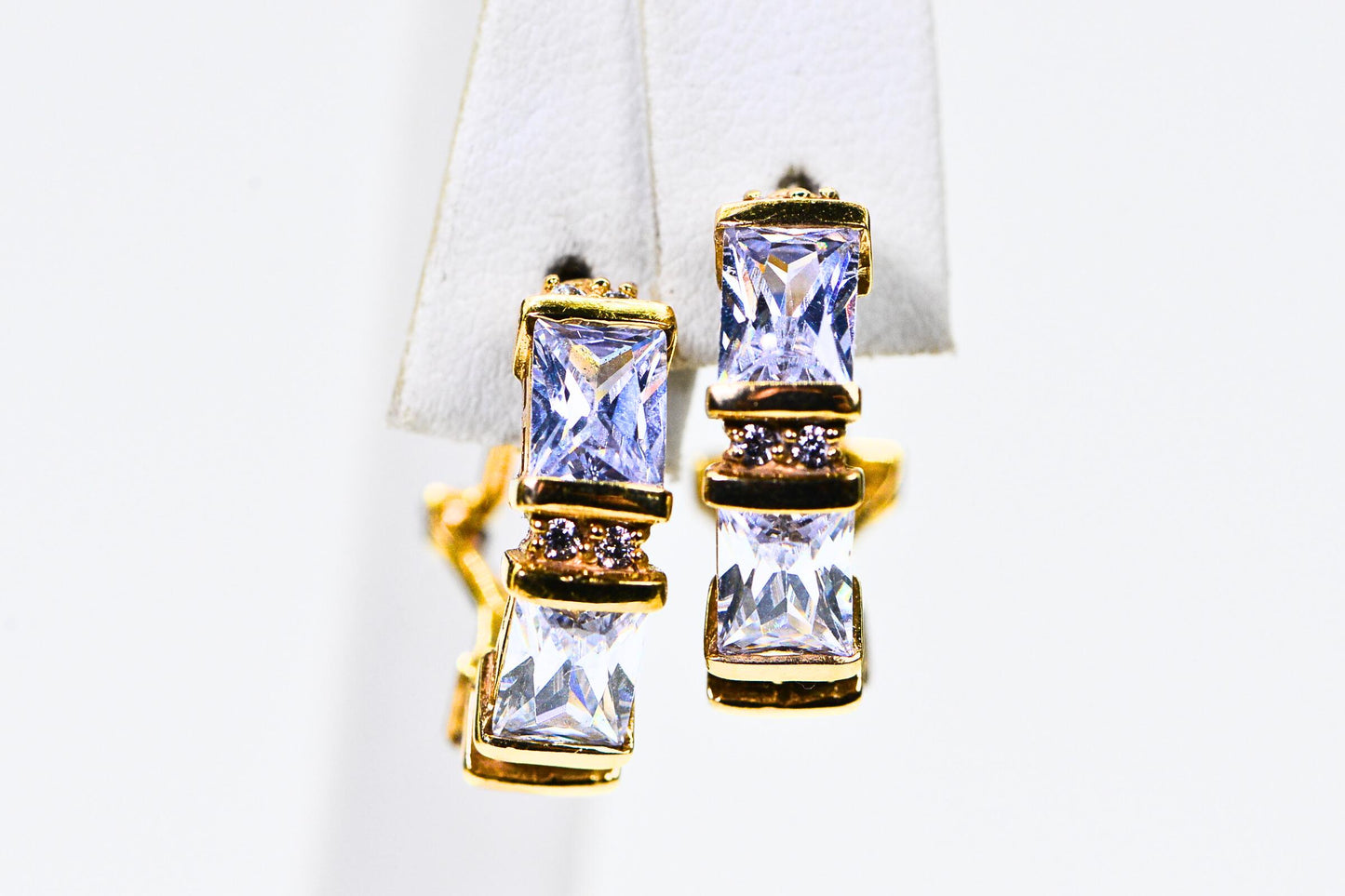 Omega Style Emerald-Cut Cubic Zirconia Half Hoop Earrings – 14K Gold Over Sterling Silver