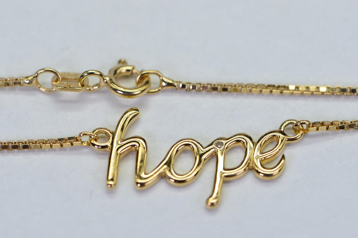 14K Gold Vermeil “Hope” Choker Necklace with Real Diamond – Elegant Inspirational Jewelry Gift for Her