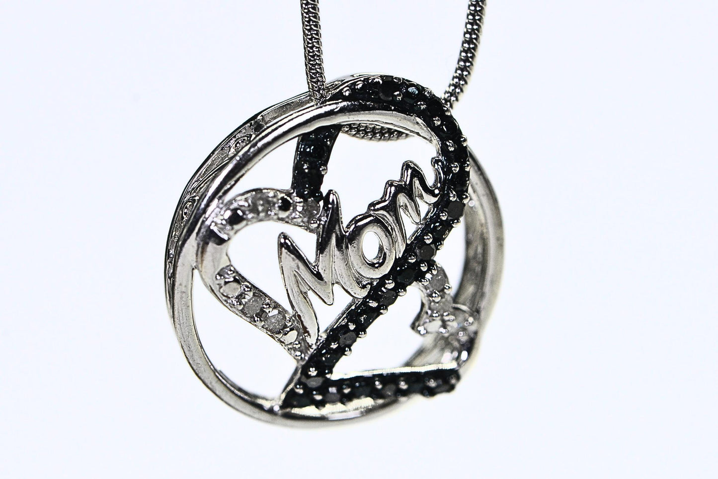 Diamond "Mom" Heart Pendant Necklace, Sterling Silver