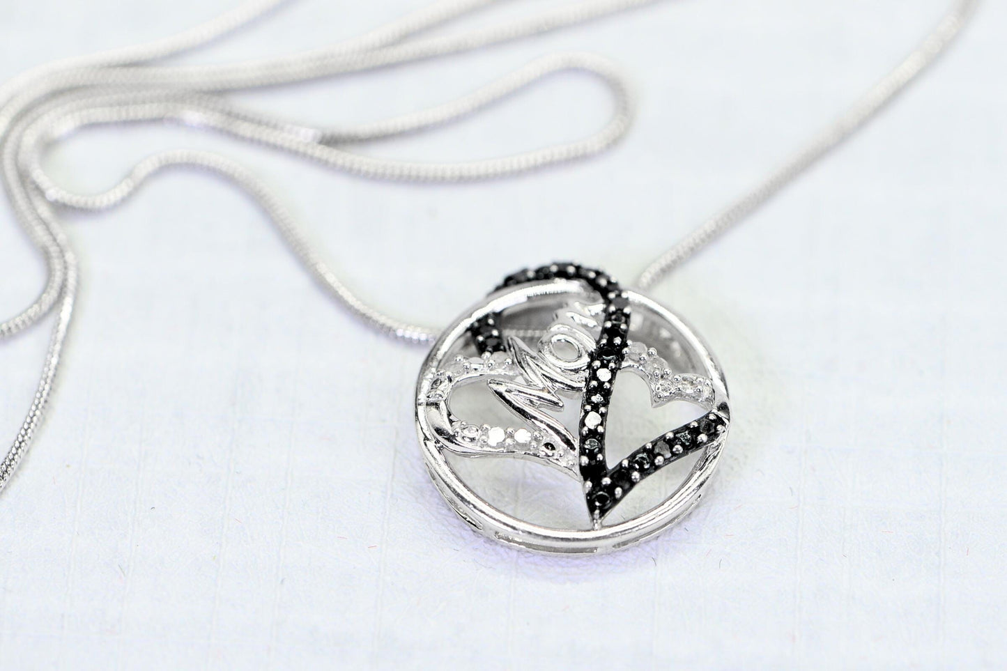 Diamond "Mom" Heart Pendant Necklace, Sterling Silver