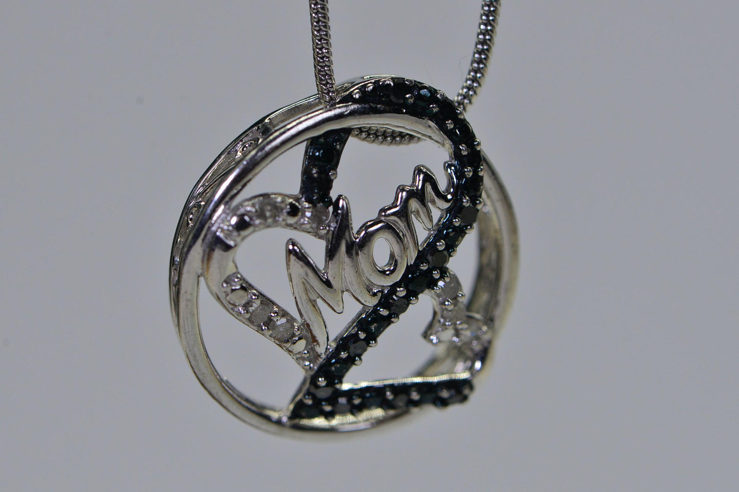 Diamond "Mom" Heart Pendant Necklace, Sterling Silver
