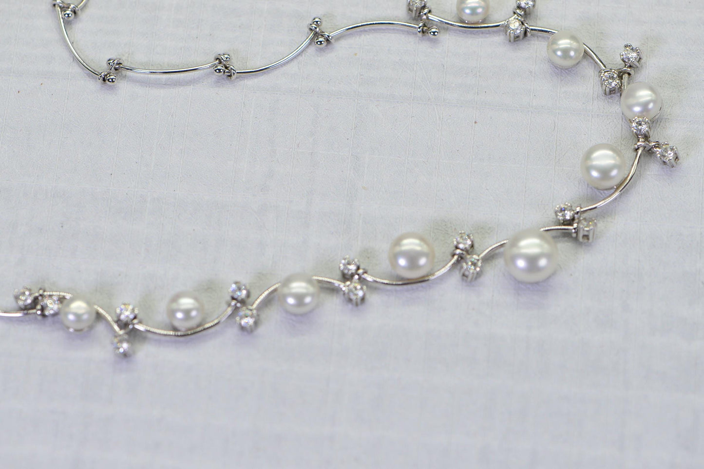 Vintage Honora Pearl Vine Necklace Simulated Diamond Rhodium Over Sterling Silver