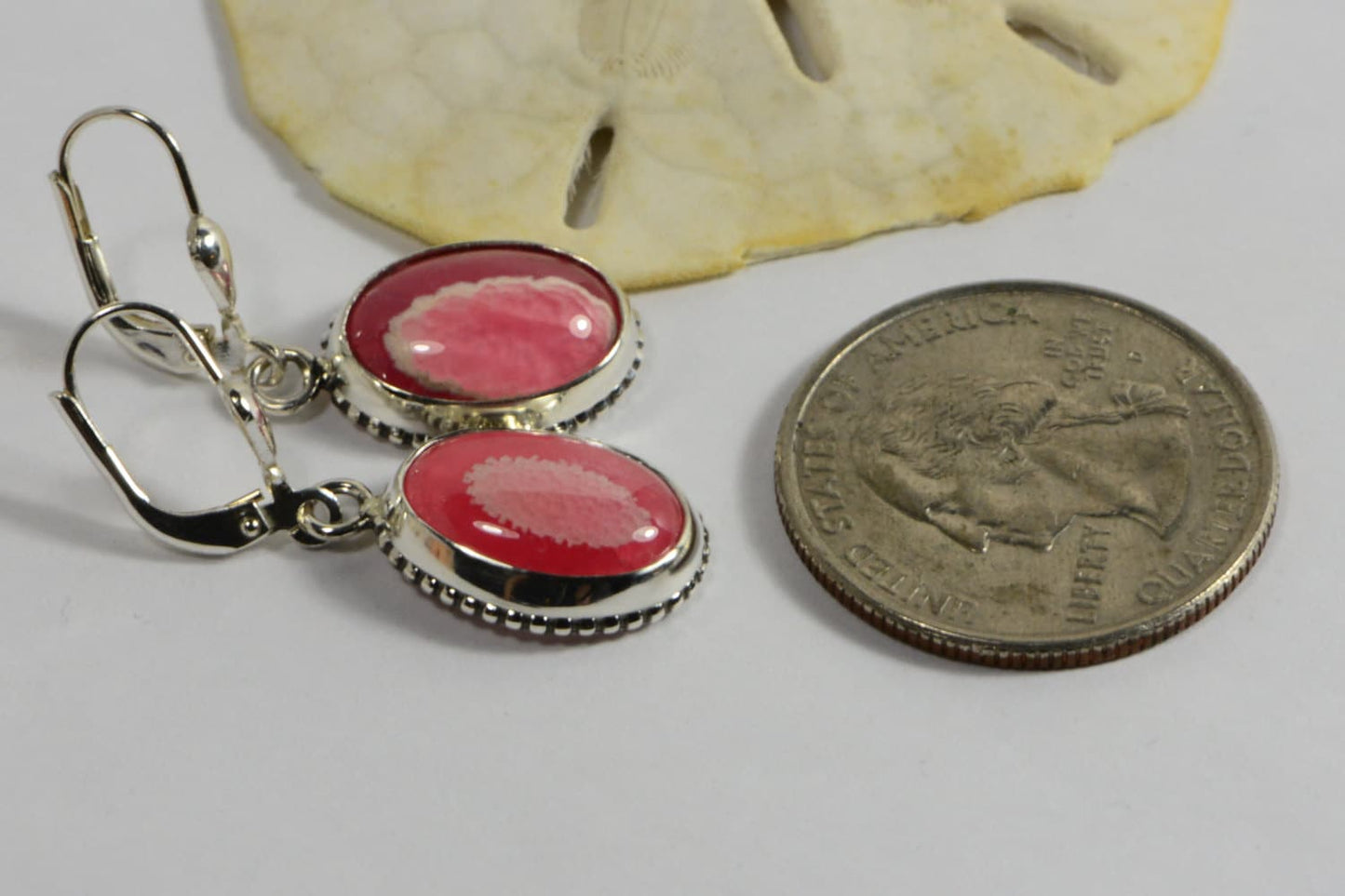 Handmade Rhodochrosite Earrings: Sterling Silver Bezel Set, Pink Gemstone