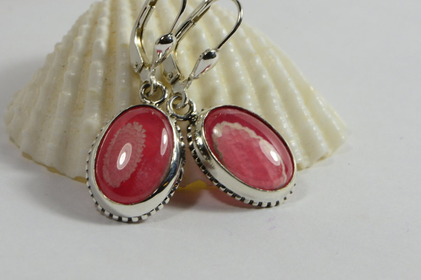 Handmade Rhodochrosite Earrings: Sterling Silver Bezel Set, Pink Gemstone
