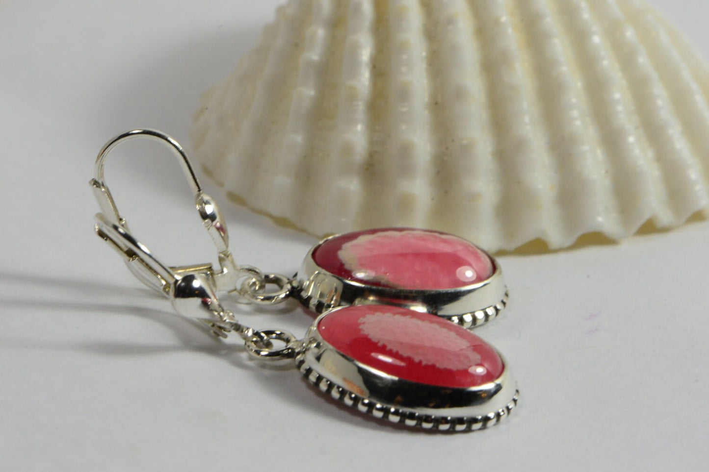 Handmade Rhodochrosite Earrings: Sterling Silver Bezel Set, Pink Gemstone
