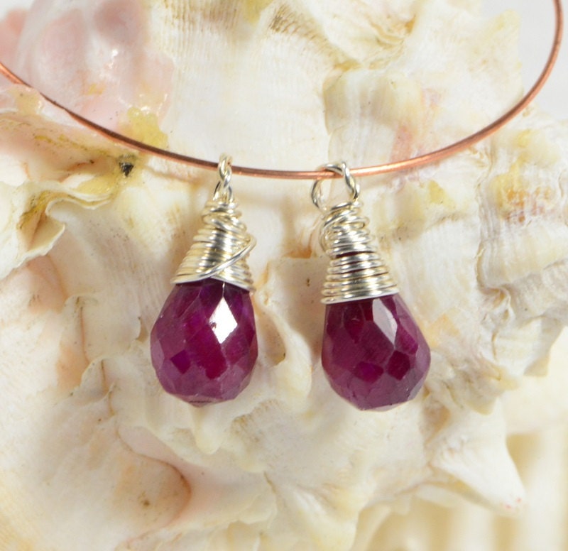 Ruby wire wrapped briolette matched pair Sterling silver wire
