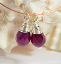 Ruby wire wrapped briolette matched pair Sterling silver wire