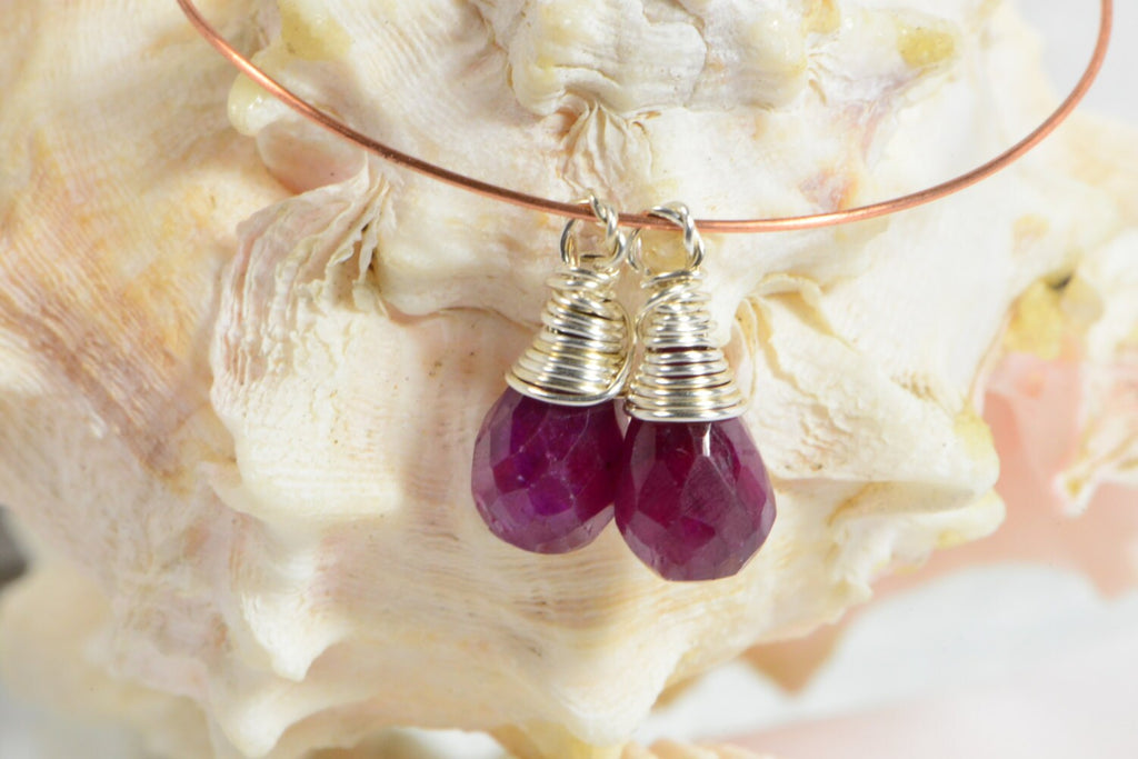 Ruby wire wrapped briolette matched pair Sterling silver wire