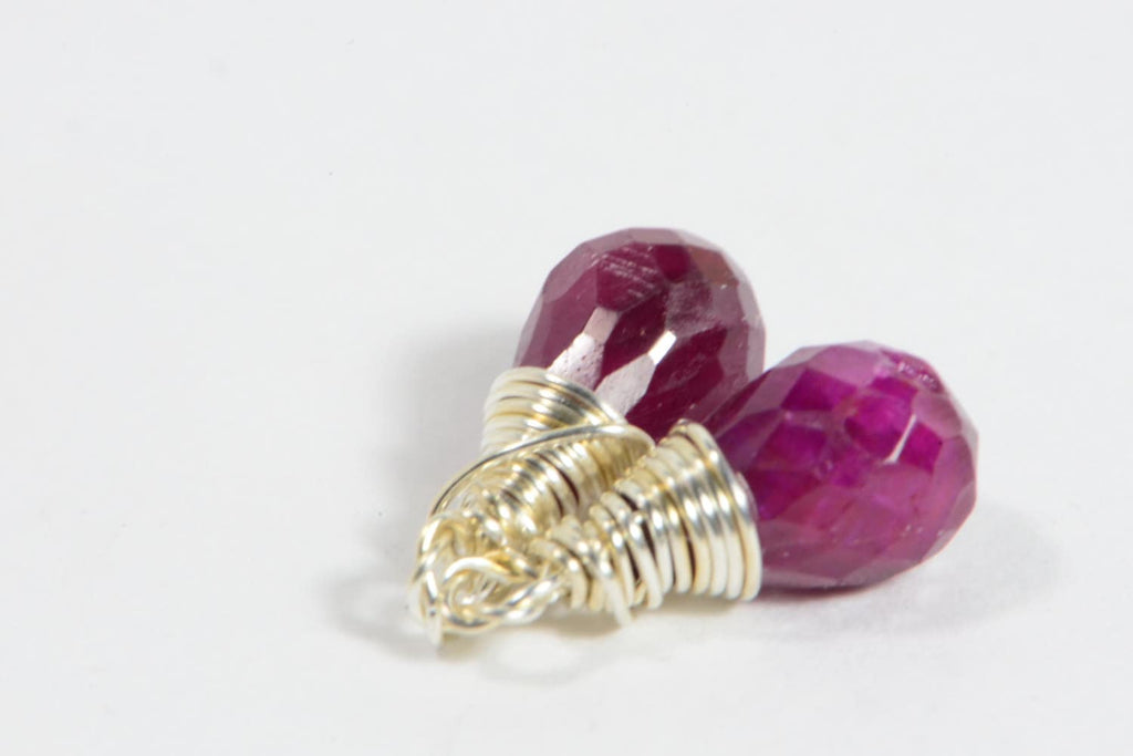 Ruby wire wrapped briolette matched pair Sterling silver wire