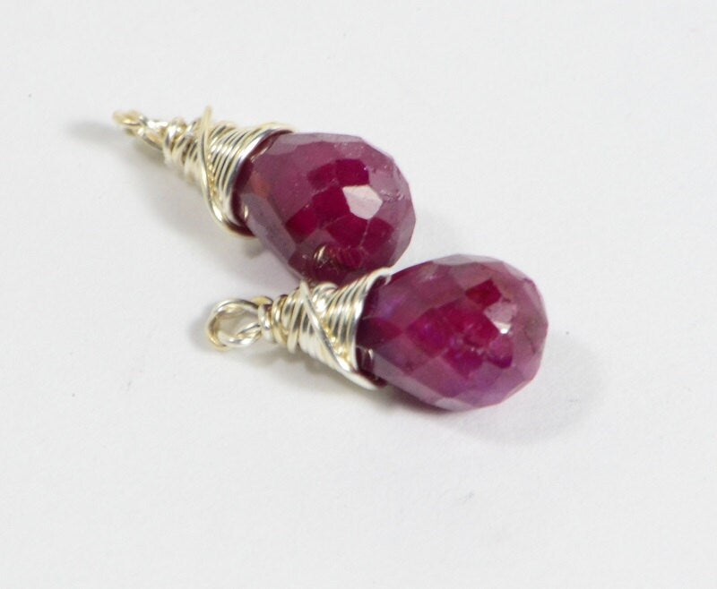 Ruby wire wrapped briolette matched pair Sterling silver wire