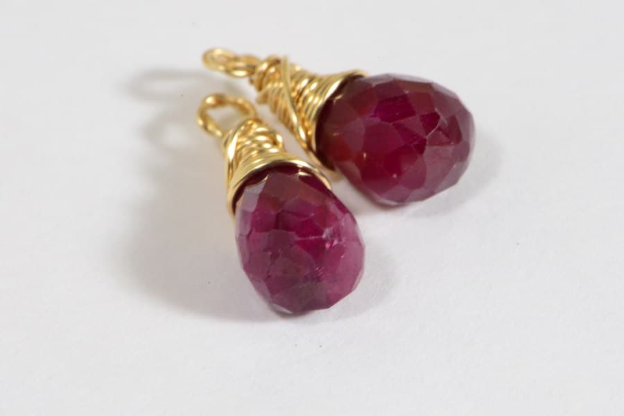 Ruby wire wrapped briolette matched pair 14K gold filled wire Birthstone Jewelry