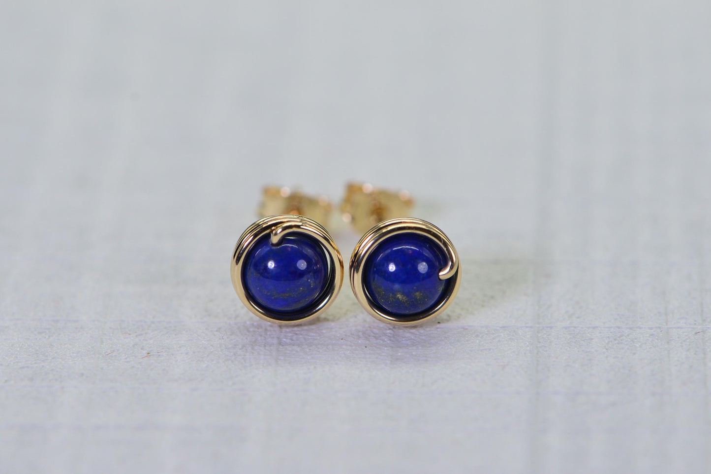 Lapis Lazuli Stud Earrings: 14K Gold Filled Wire Wrapped Gemstone