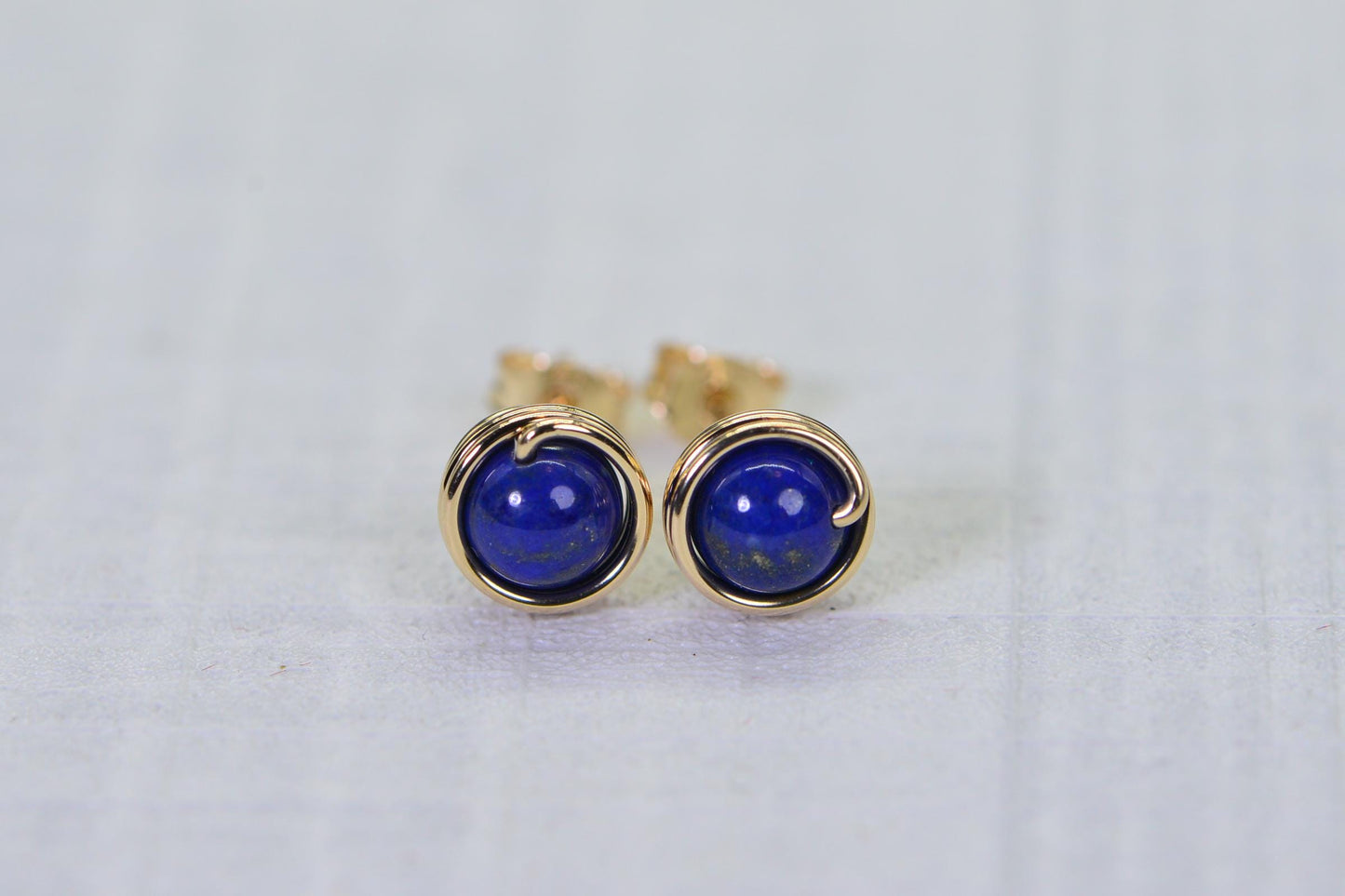 Lapis Lazuli Stud Earrings: 14K Gold Filled Wire Wrapped Gemstone