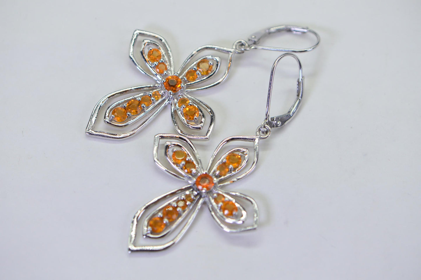 Natural Orange Opal  Cross Earrings Over Size Dangle Sterling Silver Earrings