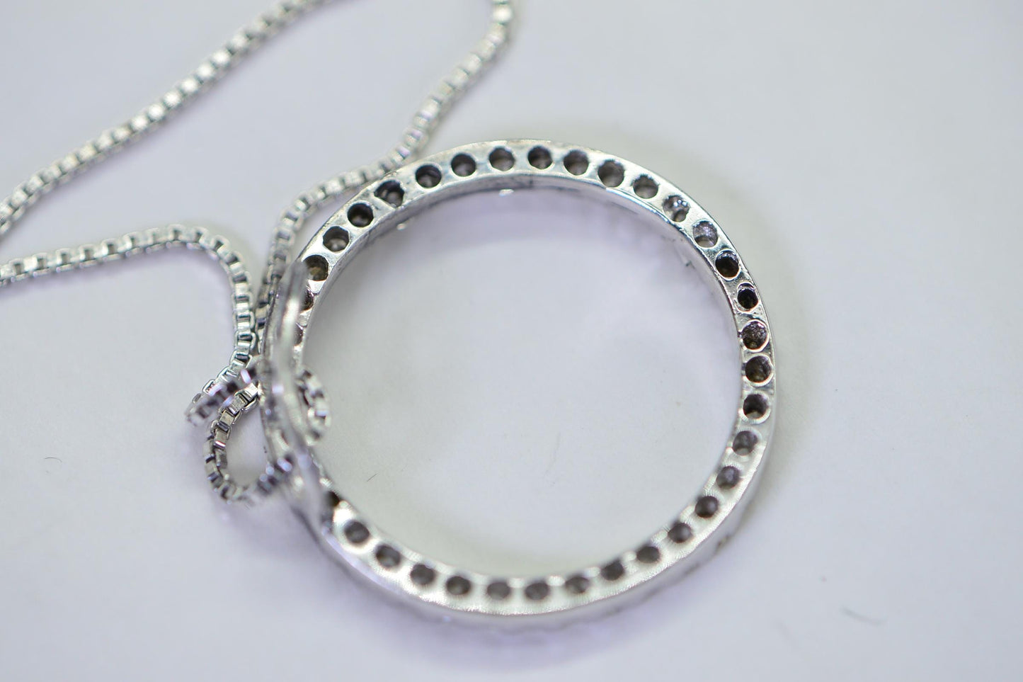 Simulated Diamond  Halo Circle Pendant Sterling Silver  Brilliant Cutting Cubic Zirconia 18 inch necklace