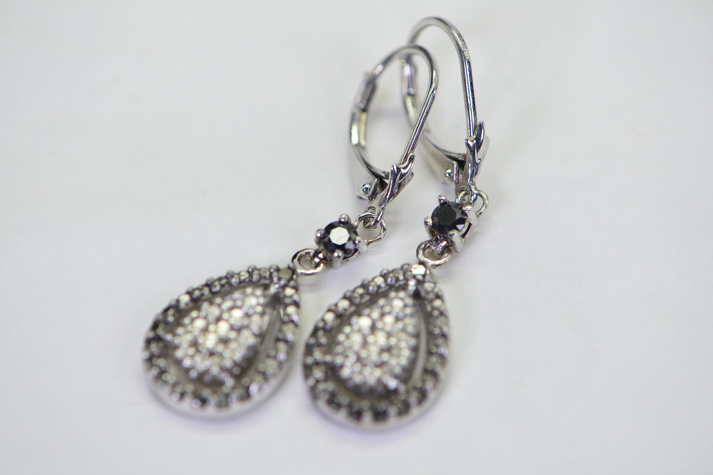 Black Diamond Teardrop Dangle Earrings, Sterling Silver Birthstone