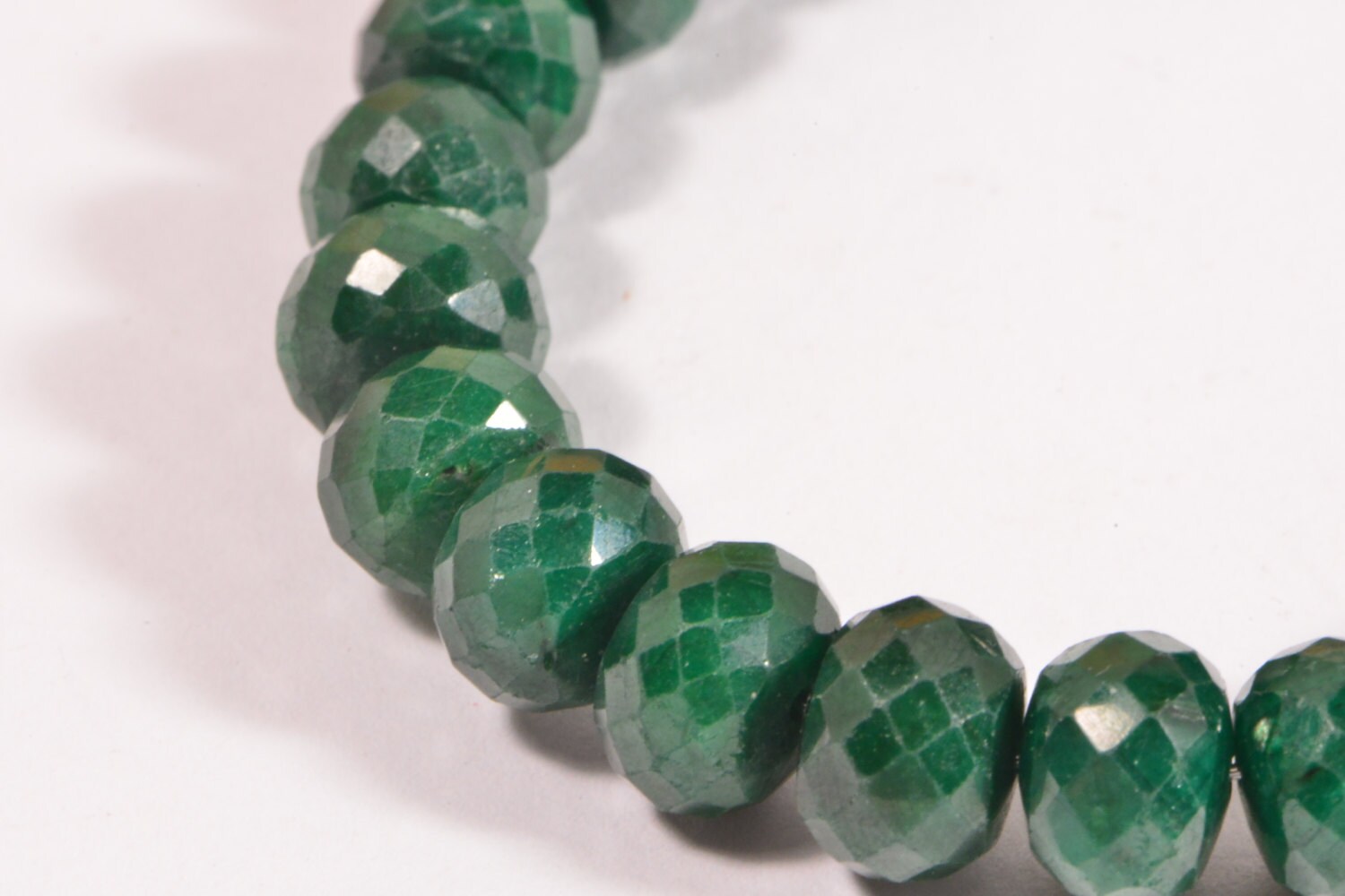 Genuine Emerald Facet Beads: Green Gemstone Supply, 7" Strand