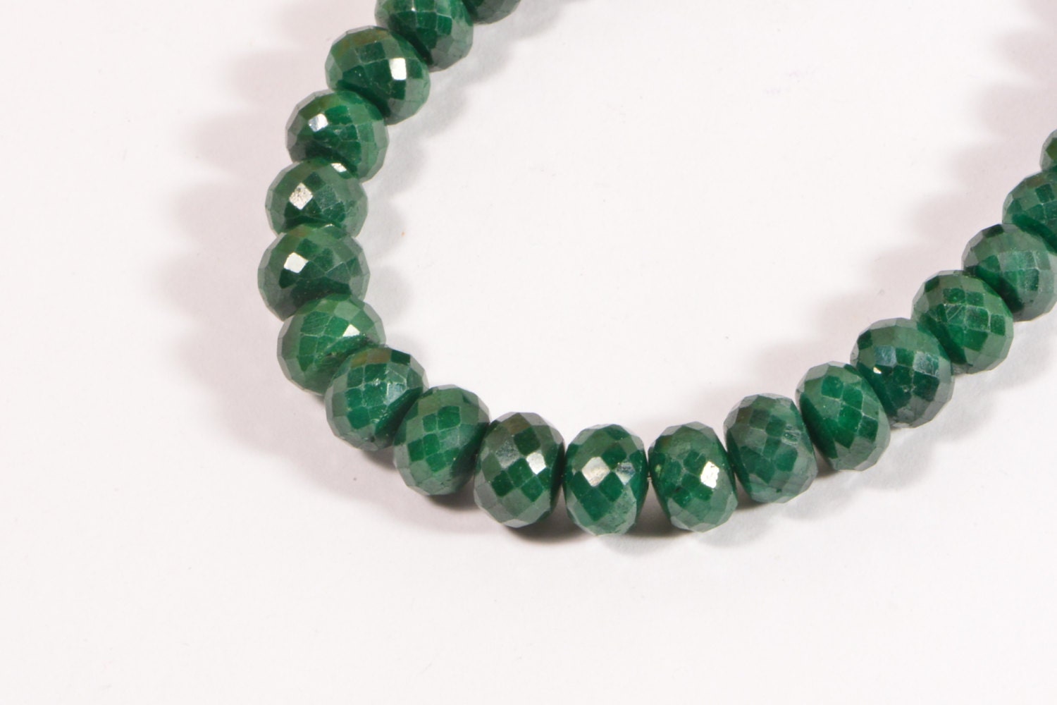 Genuine Emerald Facet Beads: Green Gemstone Supply, 7" Strand