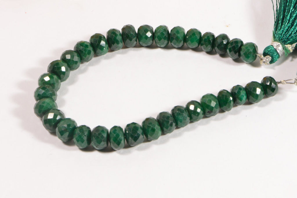 Genuine Emerald Facet Beads: Green Gemstone Supply, 7" Strand