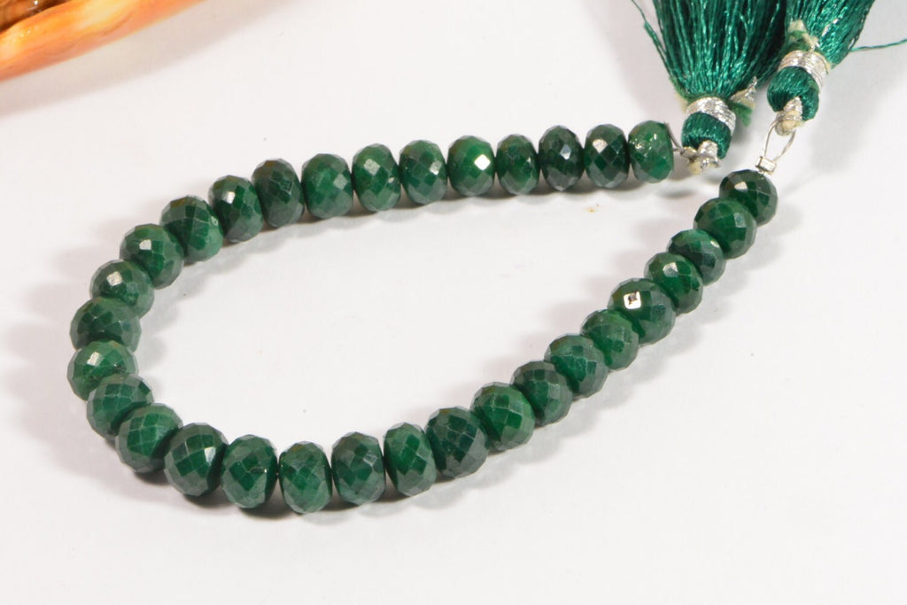 Genuine Emerald Facet Beads: Green Gemstone Supply, 7" Strand