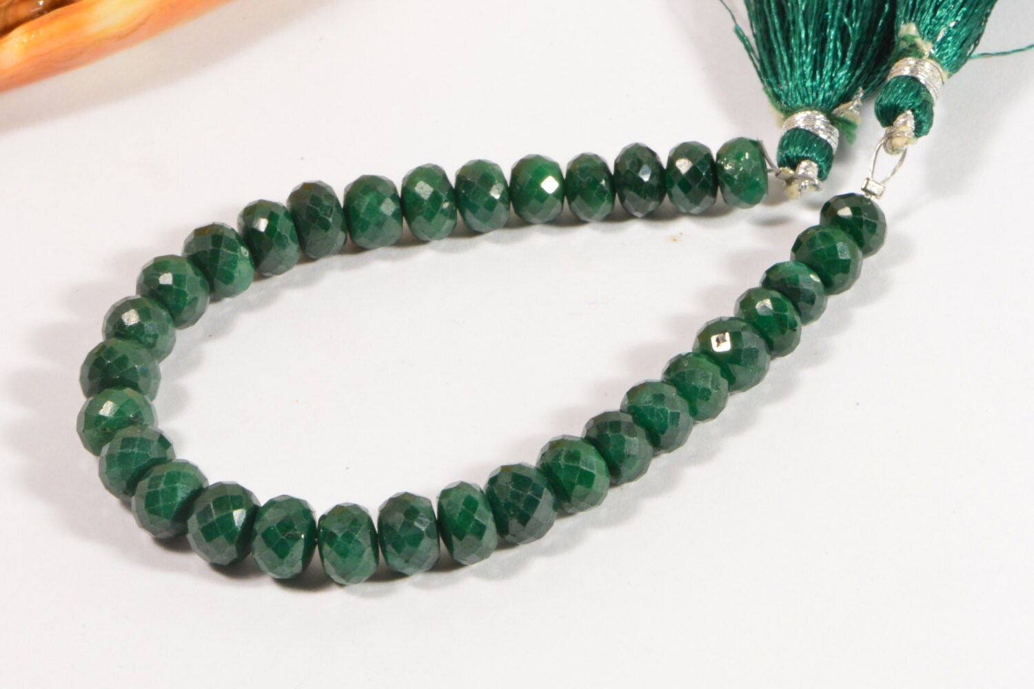 Genuine Emerald Facet Beads: Green Gemstone Supply, 7" Strand