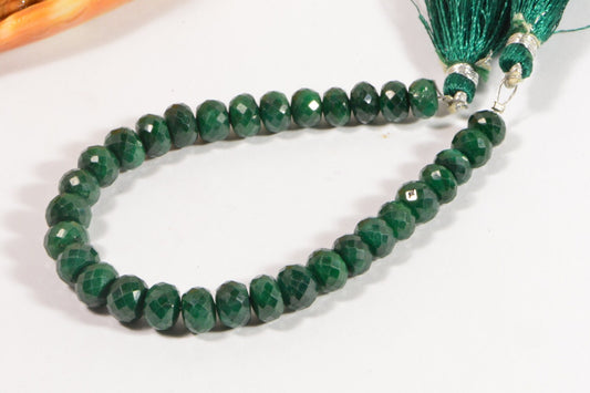 Genuine Emerald Facet Beads: Green Gemstone Supply, 7" Strand