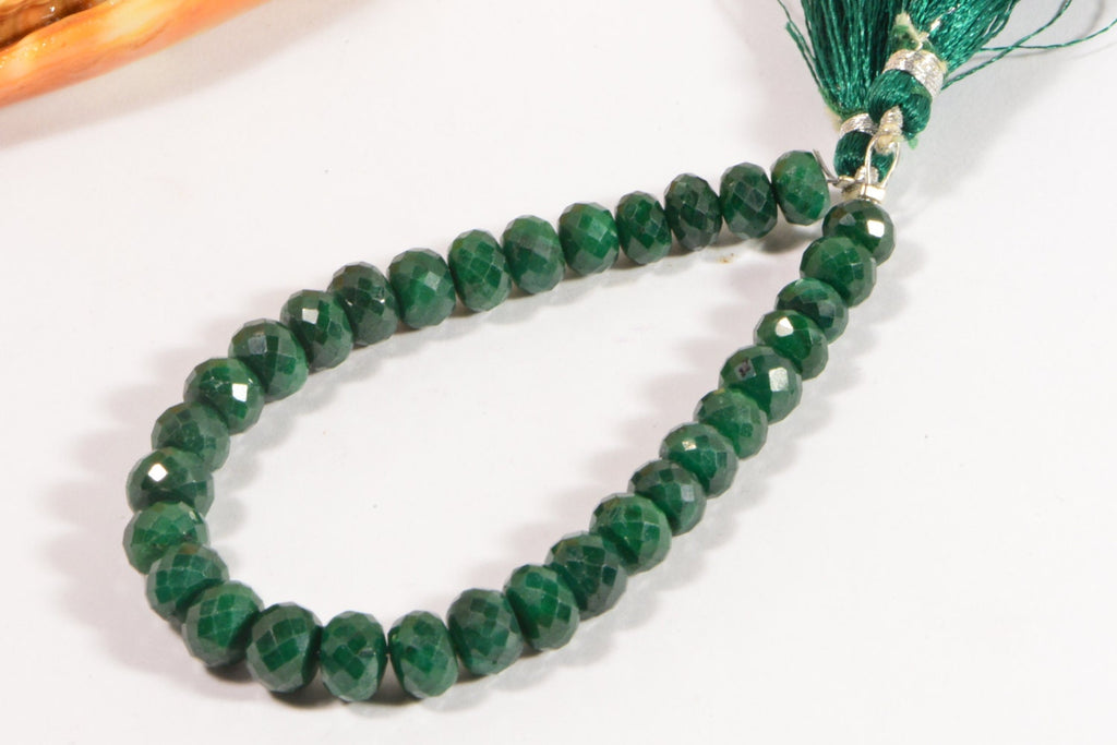 Genuine Emerald Facet Beads: Green Gemstone Supply, 7" Strand