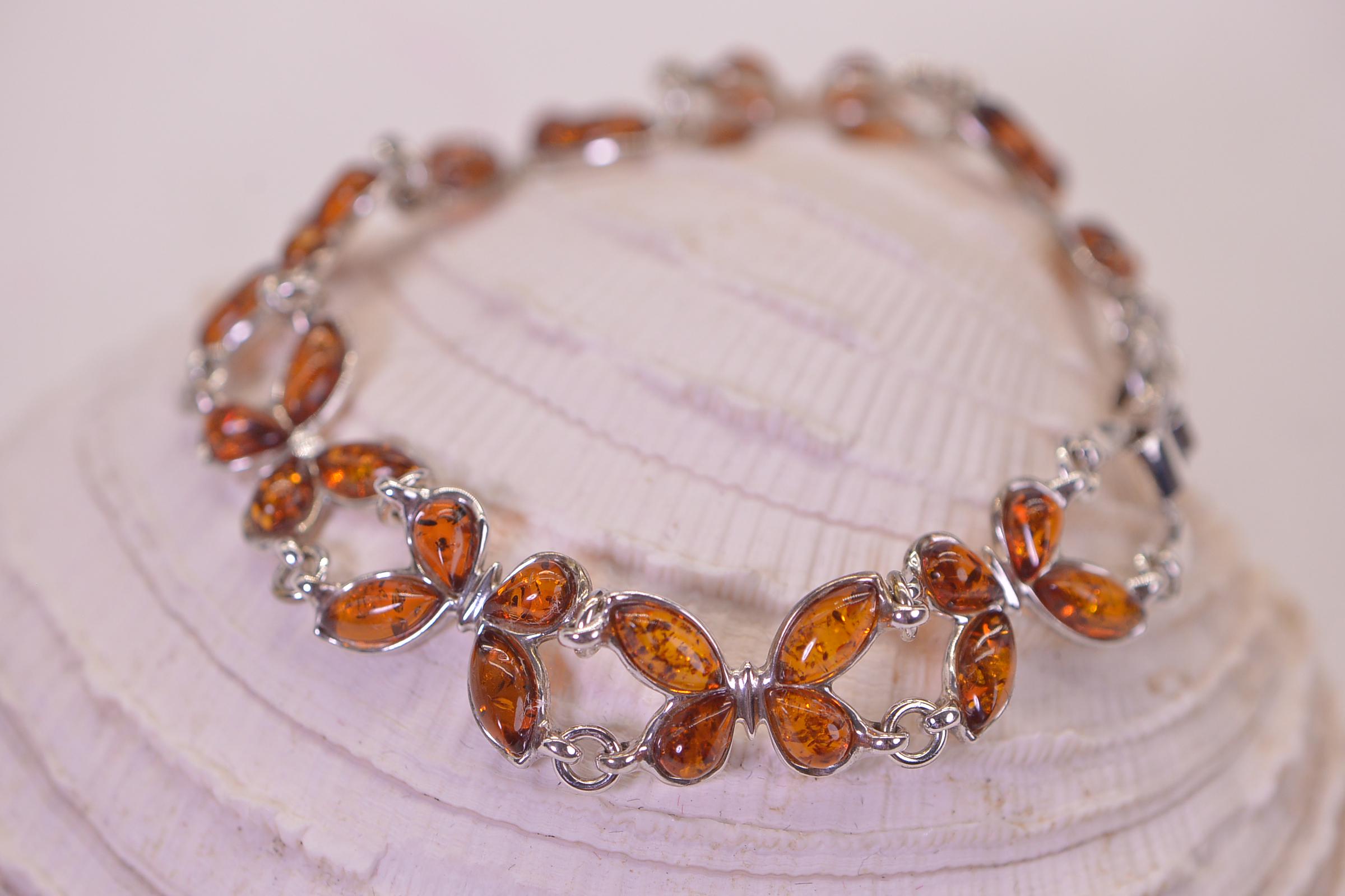 Butterfly  Bracelet, Tennis Bracelet, Sterling Silver Genuine Amber Honey Yellow Hand Made Jewelry