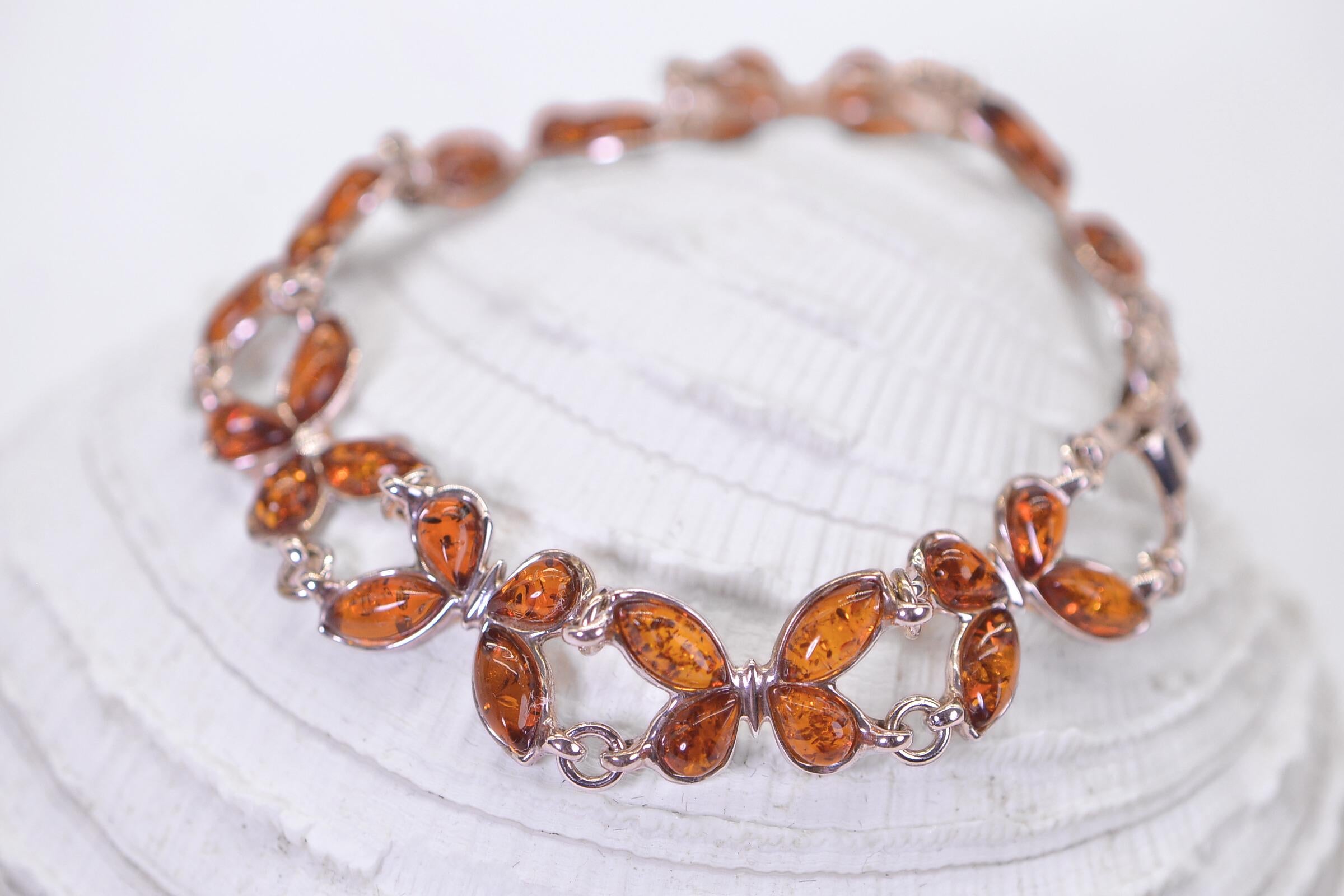 Butterfly  Bracelet, Tennis Bracelet, Sterling Silver Genuine Amber Honey Yellow Hand Made Jewelry