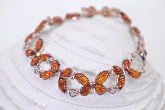 Butterfly  Bracelet, Tennis Bracelet, Sterling Silver Genuine Amber Honey Yellow Hand Made Jewelry