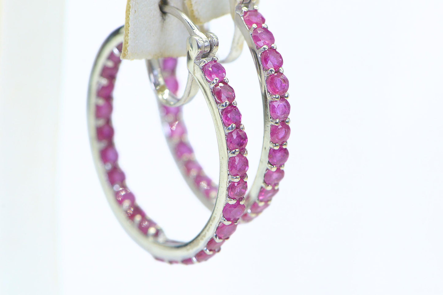Ruby Hoop Earrings: Sterling Silver Raspberry Red July Birthstone