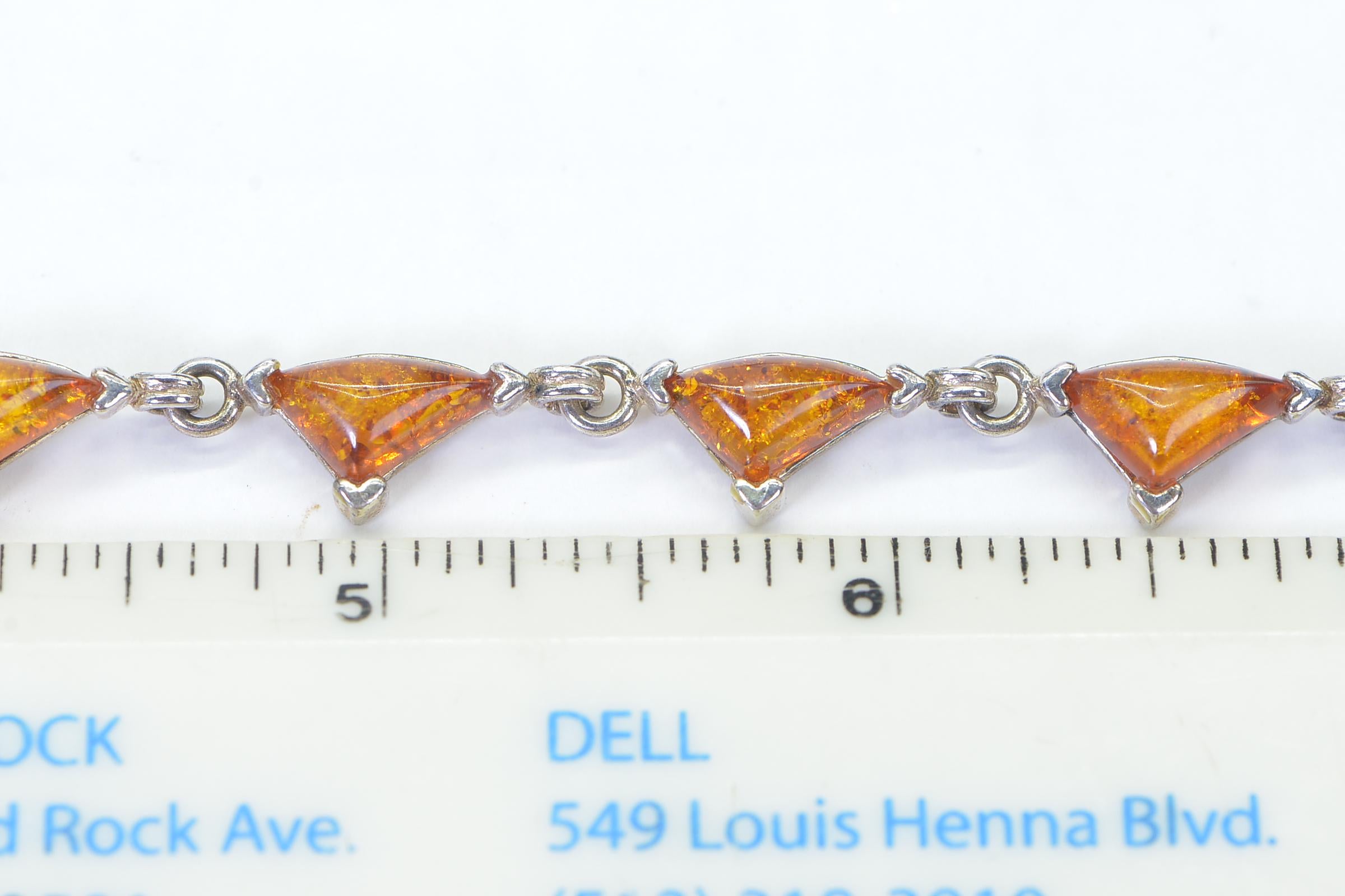 Baltic Amber Triangle Bracelet • Natural Honey Amber • Sterling Silver Bezel • Handmade 7.5” Bracelet • Unique Gift for Her