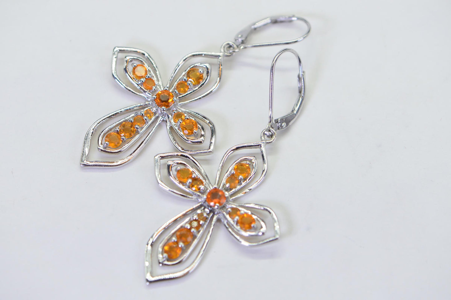 Natural Orange Opal  Cross Earrings Over Size Dangle Sterling Silver Earrings