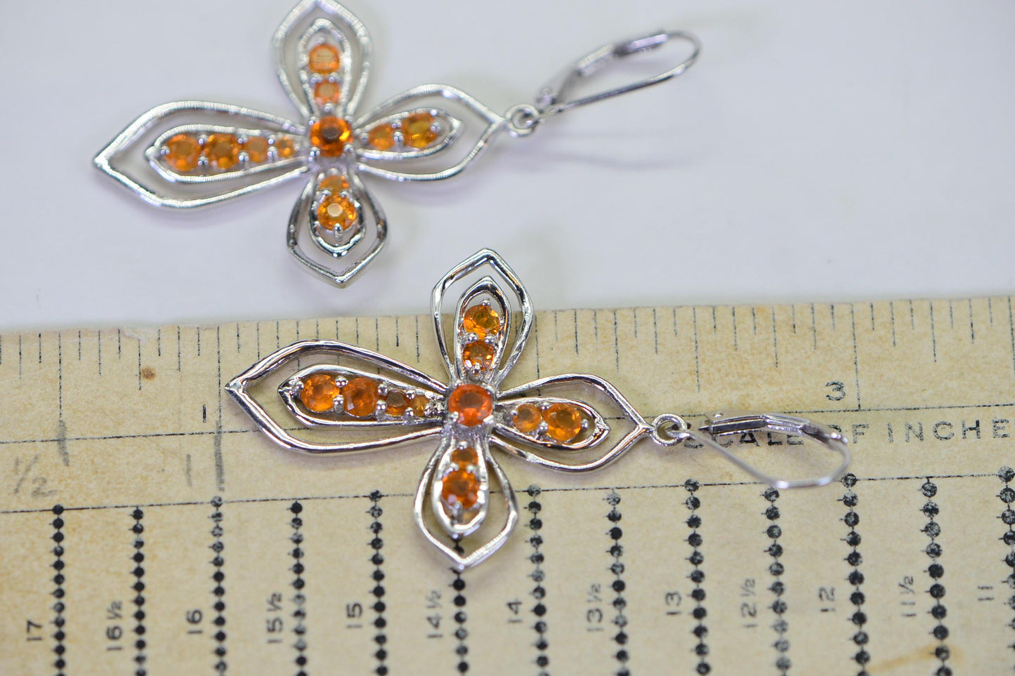 Natural Orange Opal  Cross Earrings Over Size Dangle Sterling Silver Earrings