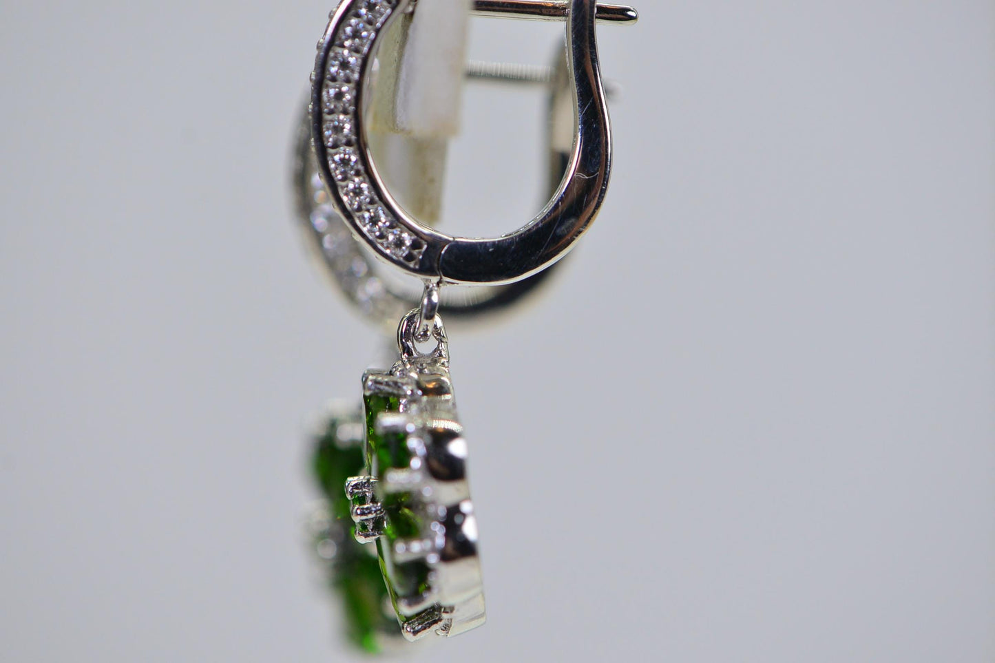 Diamond & Diopside Flower Earrings Teardrop Cut Gemstone Drop Earrings Solid 925 Sterling Silver