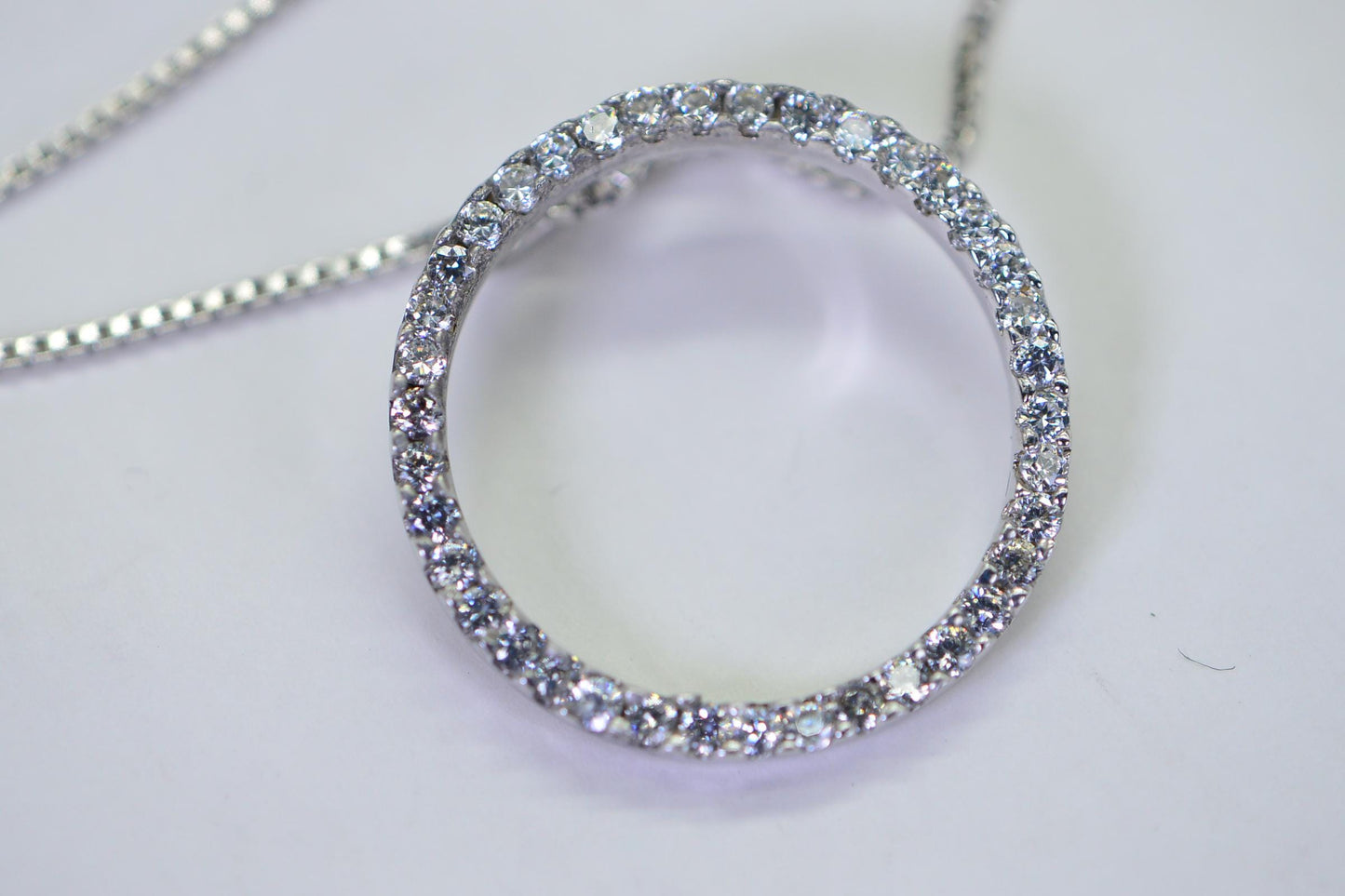 Simulated Diamond  Halo Circle Pendant Sterling Silver  Brilliant Cutting Cubic Zirconia 18 inch necklace