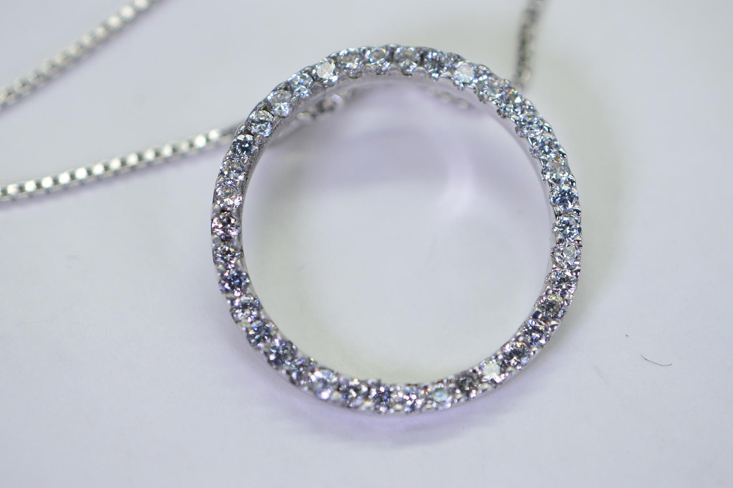 Simulated Diamond  Halo Circle Pendant Sterling Silver  Brilliant Cutting Cubic Zirconia 18 inch necklace