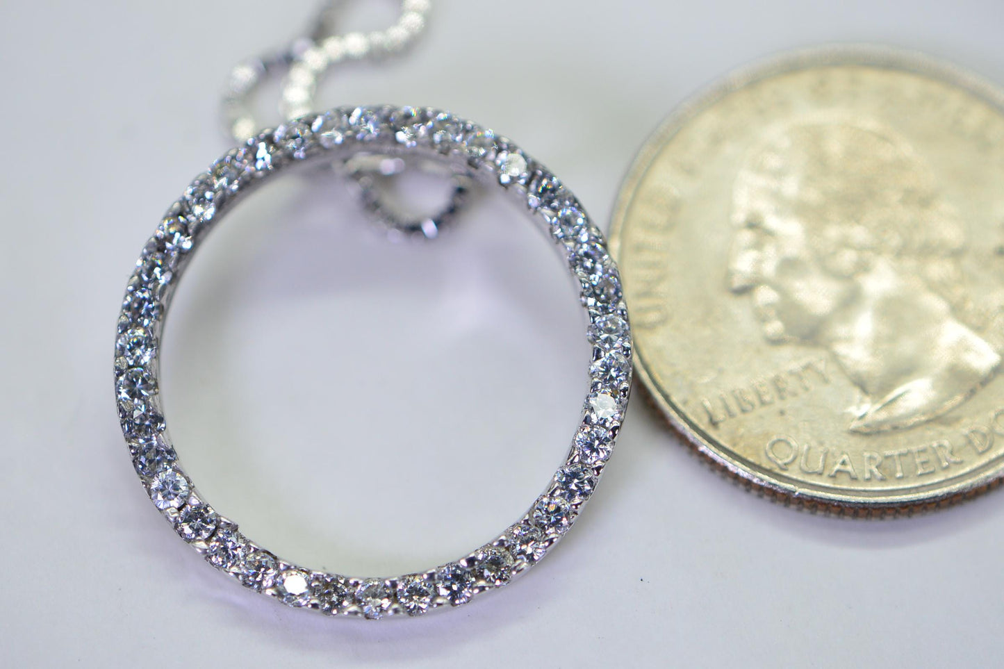 Simulated Diamond  Halo Circle Pendant Sterling Silver  Brilliant Cutting Cubic Zirconia 18 inch necklace