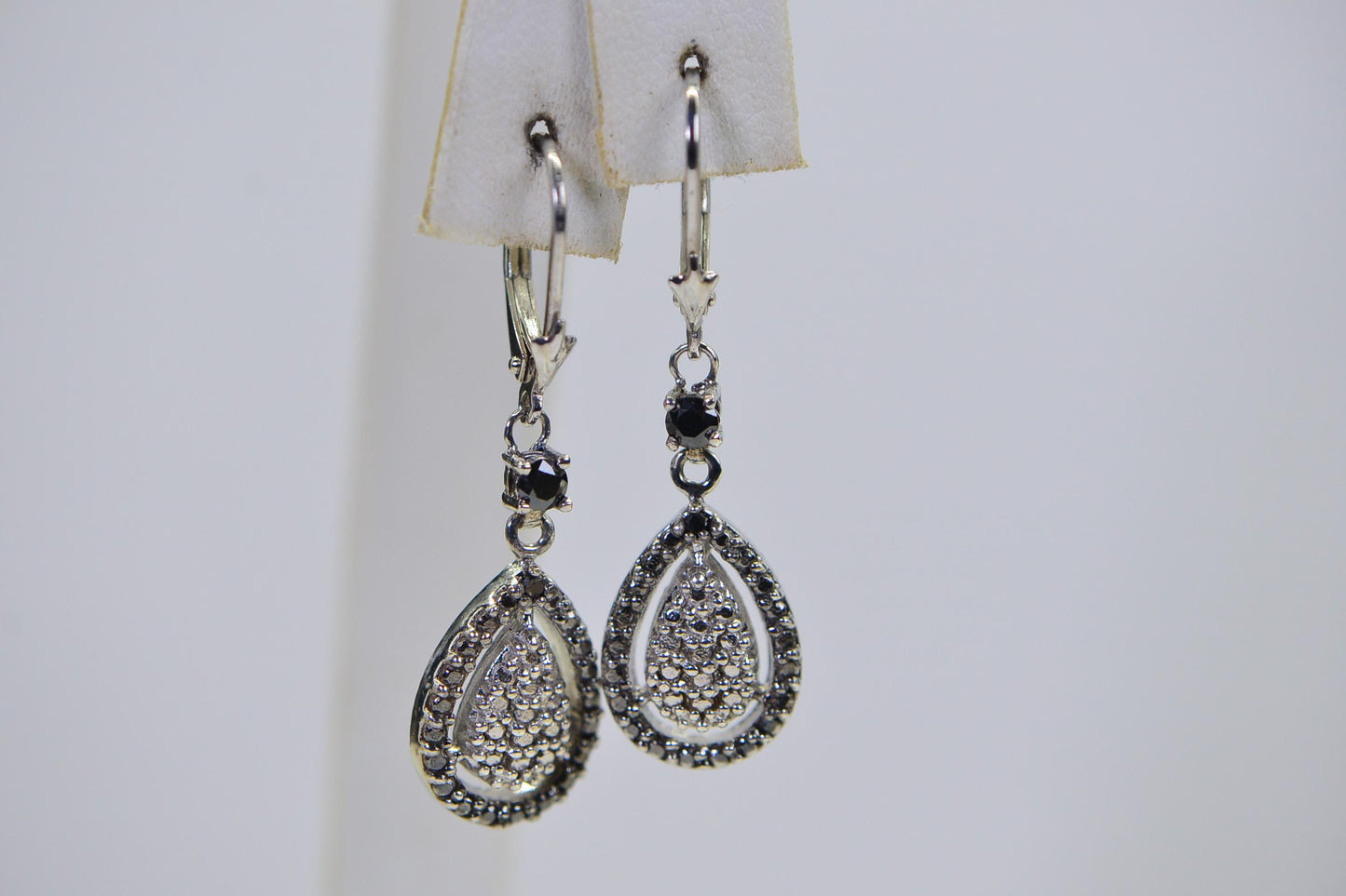 Black Diamond Teardrop Dangle Earrings, Sterling Silver Birthstone