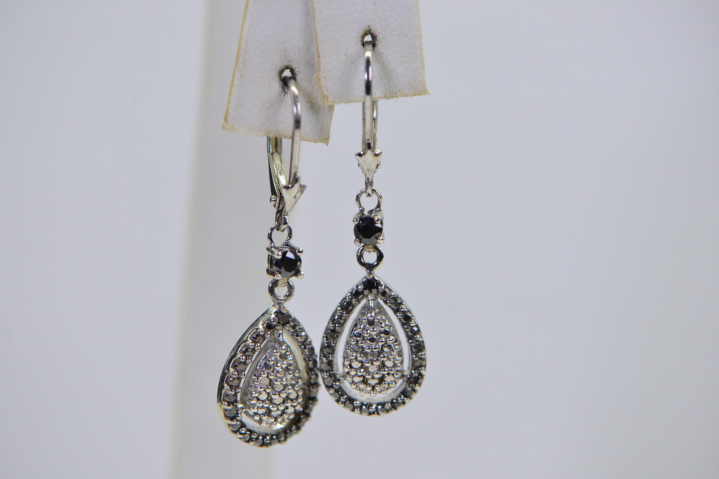 Black Diamond Teardrop Dangle Earrings, Sterling Silver Birthstone