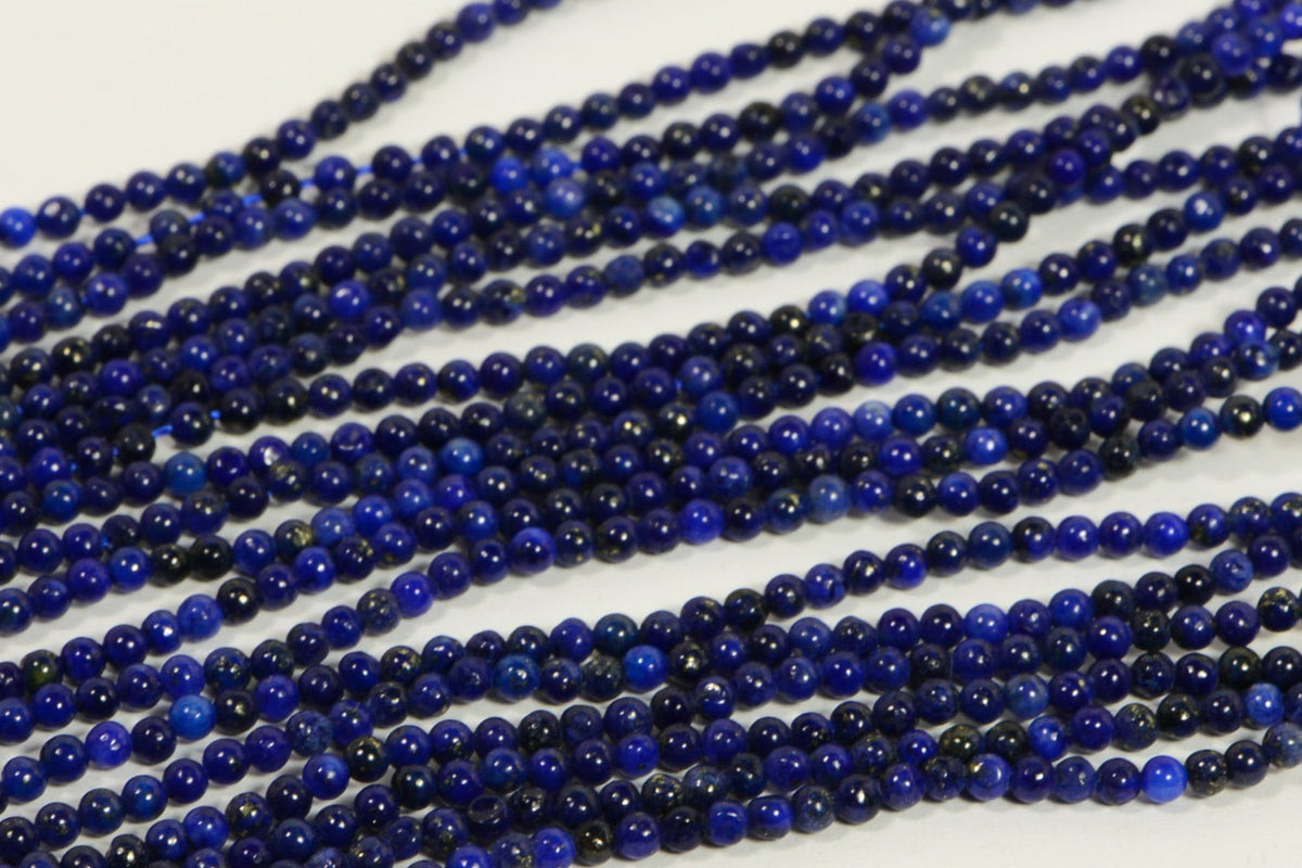 Lapis Lazuli Bead Strand: 2mm Royal Blue Gemstone, 15.5"