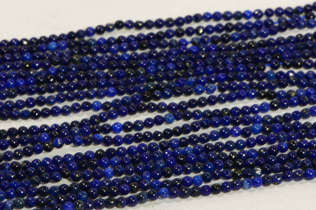 Lapis Lazuli Bead Strand: 2mm Royal Blue Gemstone, 15.5"